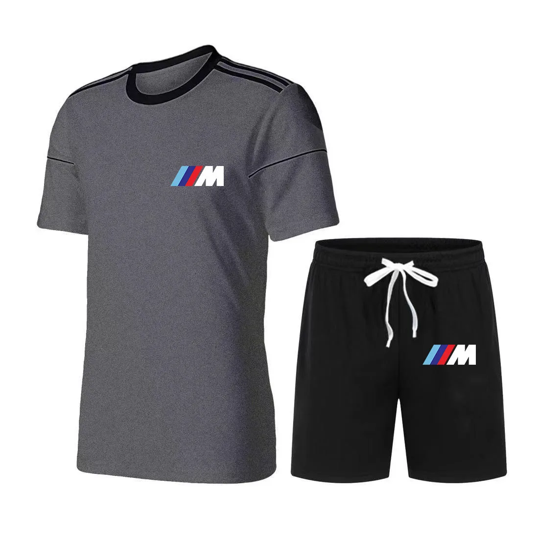 

2021 Summer Men's BMW Short Sleeve Customized Pure Color Printed T-shirt Comfortable Casual Top Fashion T-shirt + Pants 2 Sets