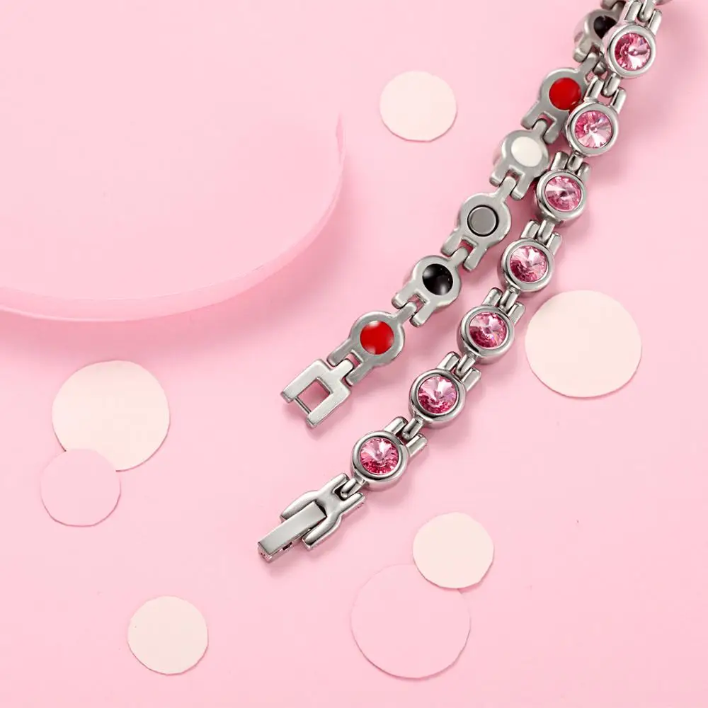 Женский магнитный браслет RainSo 316l из нержавеющей стали с цирконом и