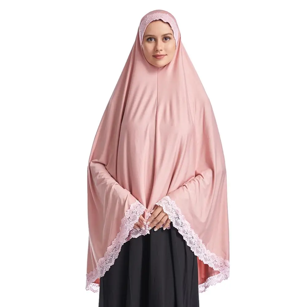 ИД Рамадан мусульманское женское Молитвенное платье цзилбаб очень длинное химар кружевная отделка сплошной цвет Salat скромный большой хидж...