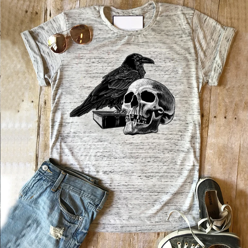 

Tops Halloween Horror Movie Graphic Tees Harajuku The Raven Skull T Shirt Women Vintage Clothing Halloween Women XL