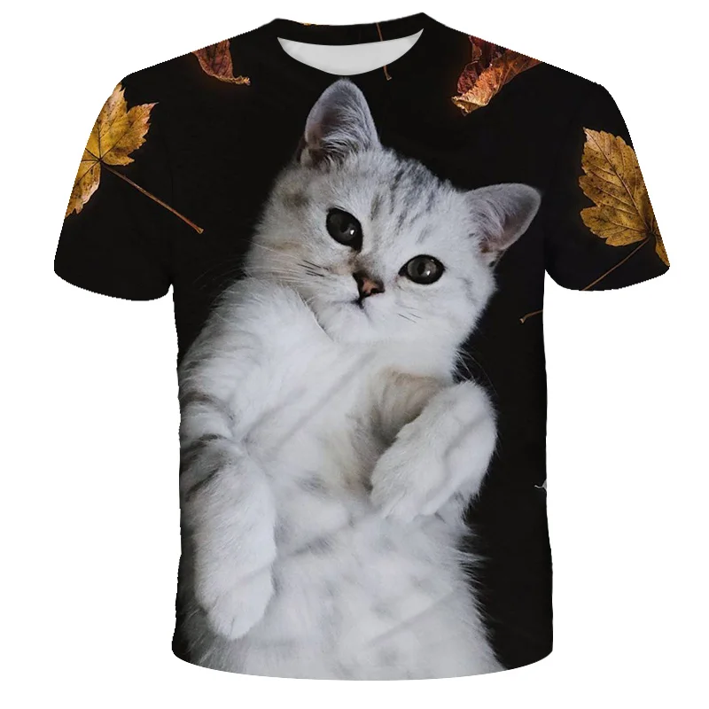 

2021 New Fashion Summer Cute Children Brand Clothing for Kids Girl Short Sleeve Print 3d Cat T Shirts Tops Baby Clothes