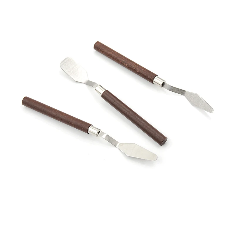 

3Pcs Mixed Stainless Steel Palette Scraper Set Spatula Knives Painting Knife Blade Wooden Handle For Artist Oil Painting Tools