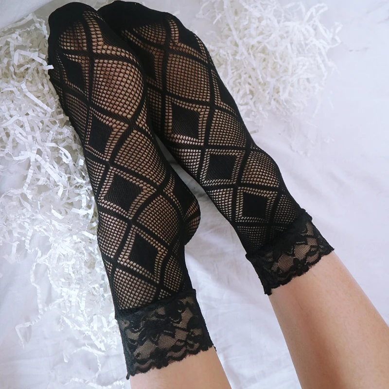 Черные кружевные носки женские винтажные Ажурные крючком Лолита винтажный стиль