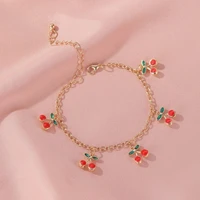 fashion charm red cherry gold chain bracelets for women gold color adjustable bracelet anklet jewelry party gifts
