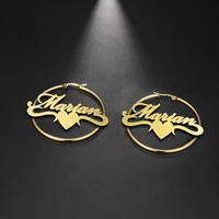 lucktune custom name heart pendant hoop earrings drop earrings for women stainless steel nameplate jewelry gift for women