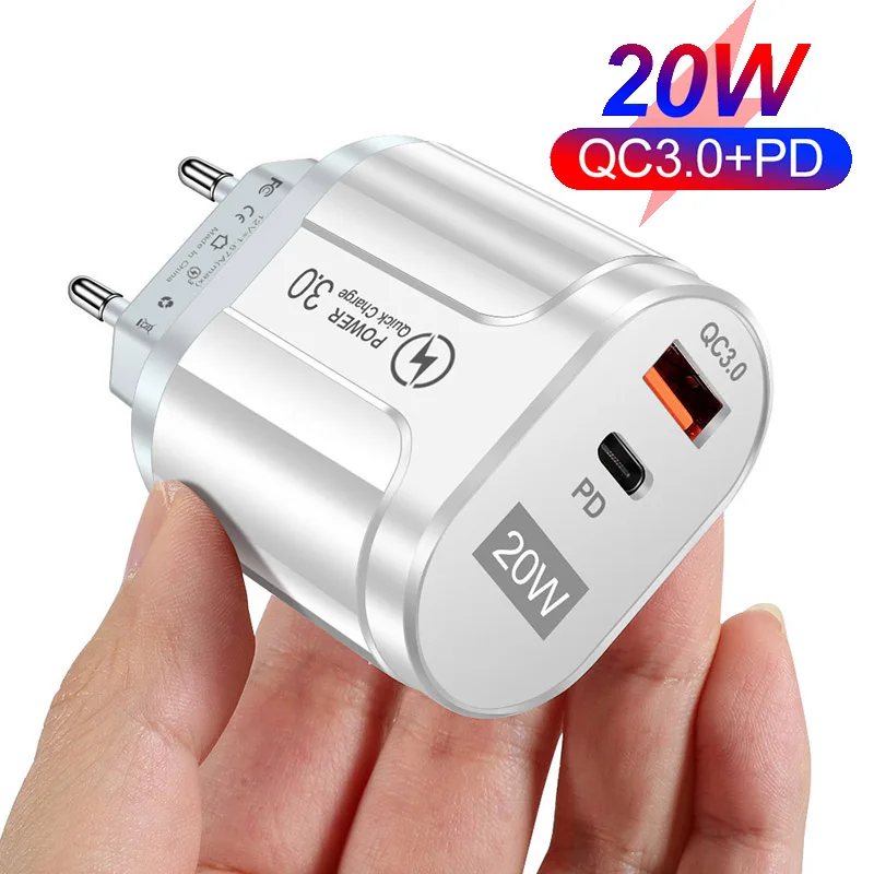 

20W PD USB C Charger EU US UK Plug QC 3.0 Quick Charge Adapter For iPhone13 12 11Pro Max 12Mini Xiaomi 11 10 Huawei P40 Samsung