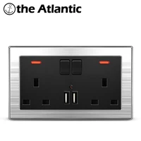 atlectric uk standard plug socket dual usb port power wall outlet double socket with switch control socket stainless steel panel