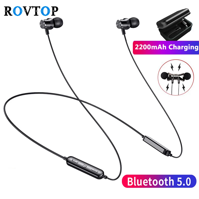 Rovtop Bluetooth 5,0 наушники магнитные беспроводные наушники 2200 мАч HD голосовые спортивные басы стерео наушники с микрофоном для iPhone Z2
