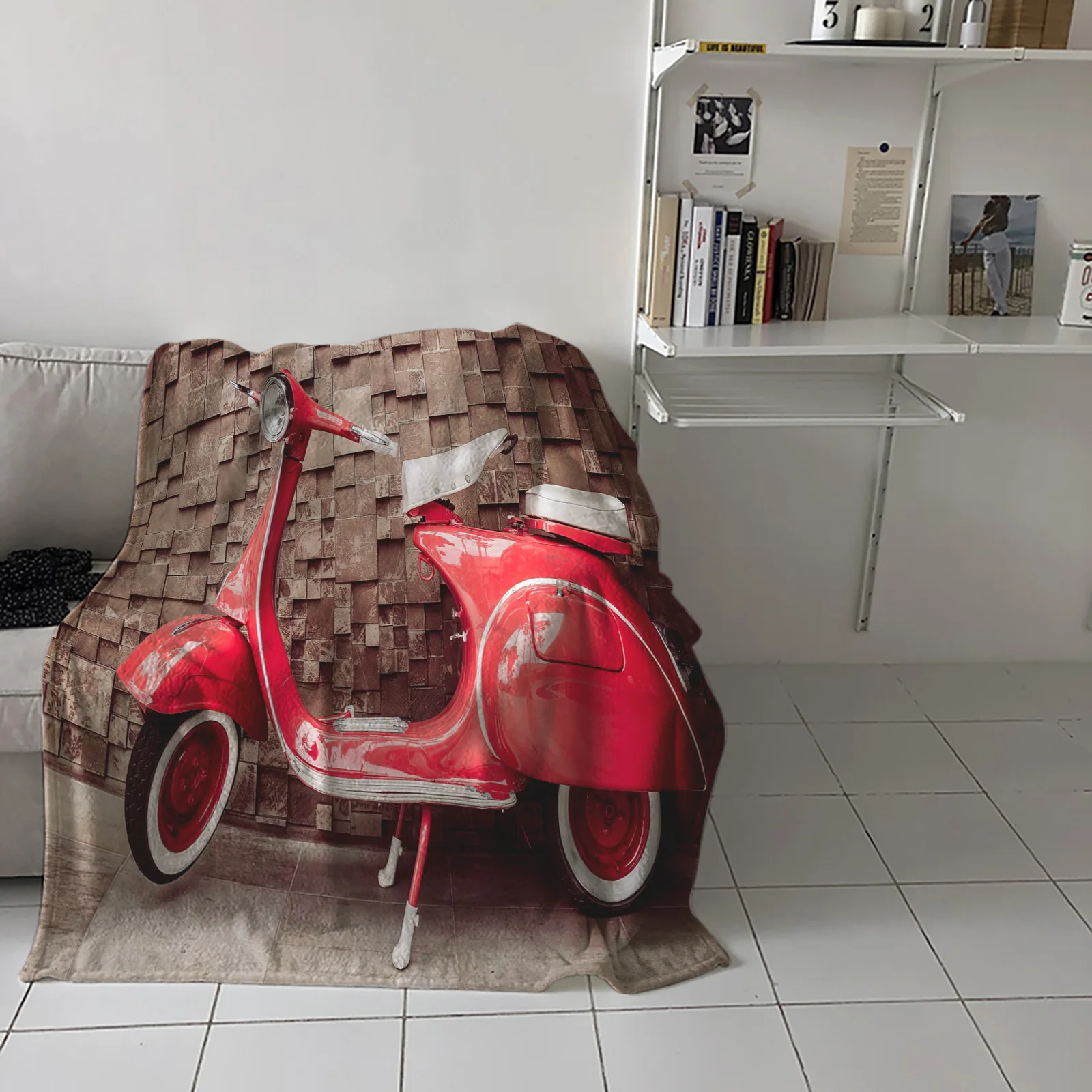 

Red Electric Car Wall Brick Throw Blanket Picnic Travel Blanket Portable Soft Bedspread Microfiber Flannel Blankets for Beds