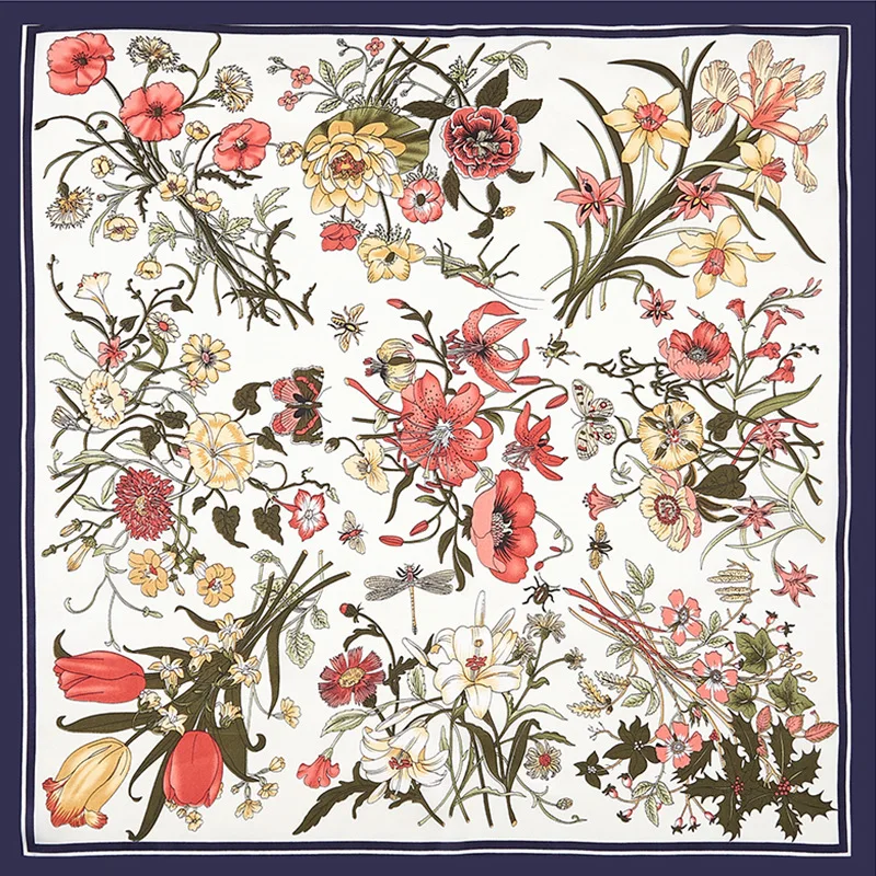 

2020 60x60 Flower floral Multipurpose women Silk twill scarf Satin square tie Hairband ladies foulard femme towel bufanda shawl