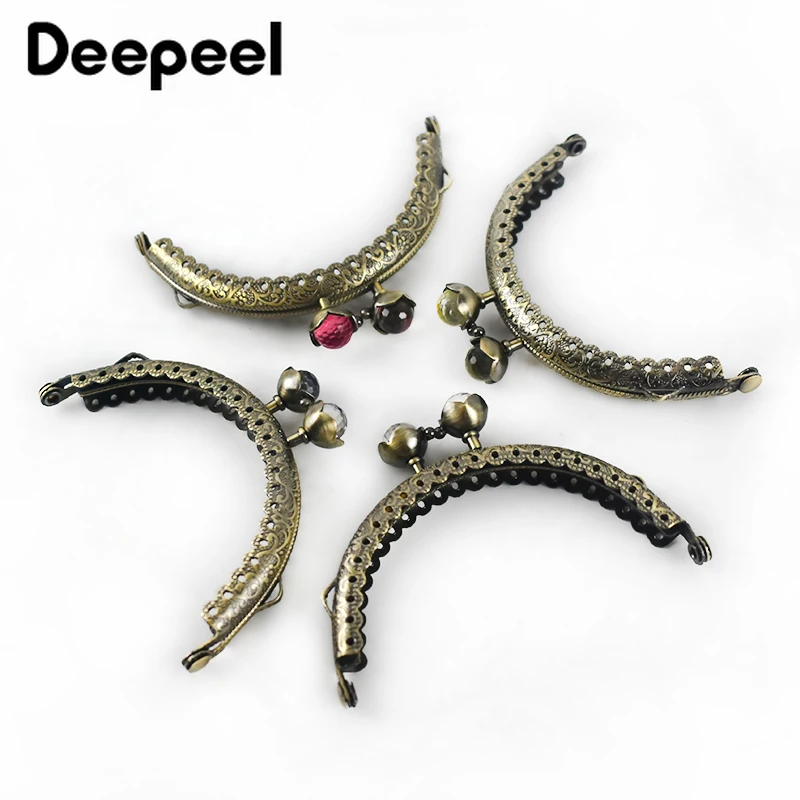 

5/10pcs Deepeel 8.5cm Metal Semi-circular Embossed Lotus Head Purse Handle Colourful Coral Bead Decoration Handbag Accessories