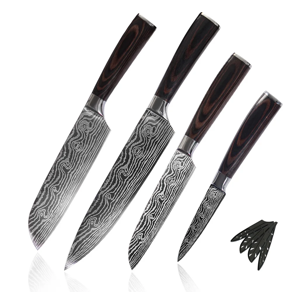 4PCS value set2 SOWOLL немецкий Высокоуглеродистый нож из нержавеющей стали, эргономичная ручка, Ультра острый, бесплатный подарок, кухонный нож в рулоне, сумка, чехлы - Цвет: 4PCS value set2