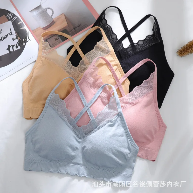 

Seamless Lace Beauty Back Wrap-around Cross Camisole Tube Top Non-Steel Ring Gathering Bra Base Anti-Exposure Vest Underwear