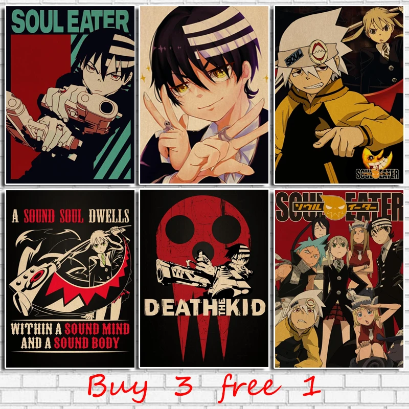 

Anime Soul Eater Cartoon Retro Kraft Paper Poster Bar Office Cafe Home Art Wall Sticker Kraft Paper Decoration