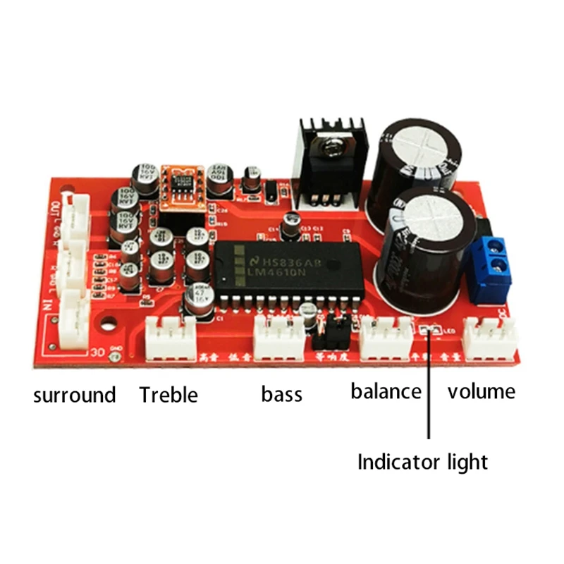 

LM4610 Tone Board + AD828 Preamplifier Module 3D Surround Treble and Bass Adjustable Potentiometer Separate Audio Module