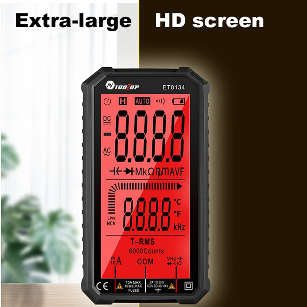 

ET8134 Professional Digital Smart Multimeter AC DC Voltage Current Resistance Capacitance Tester Multitester True-RMS NCV Tester