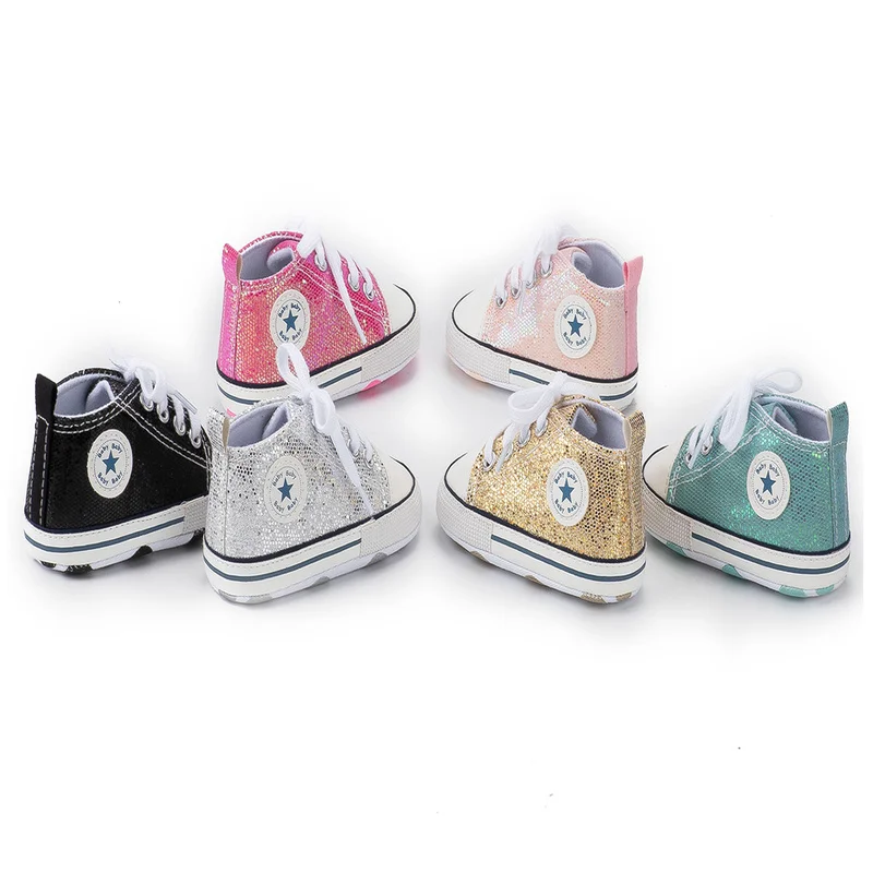 Детская обувь для новорожденных Модная блестящая парусиновая мальчиков и