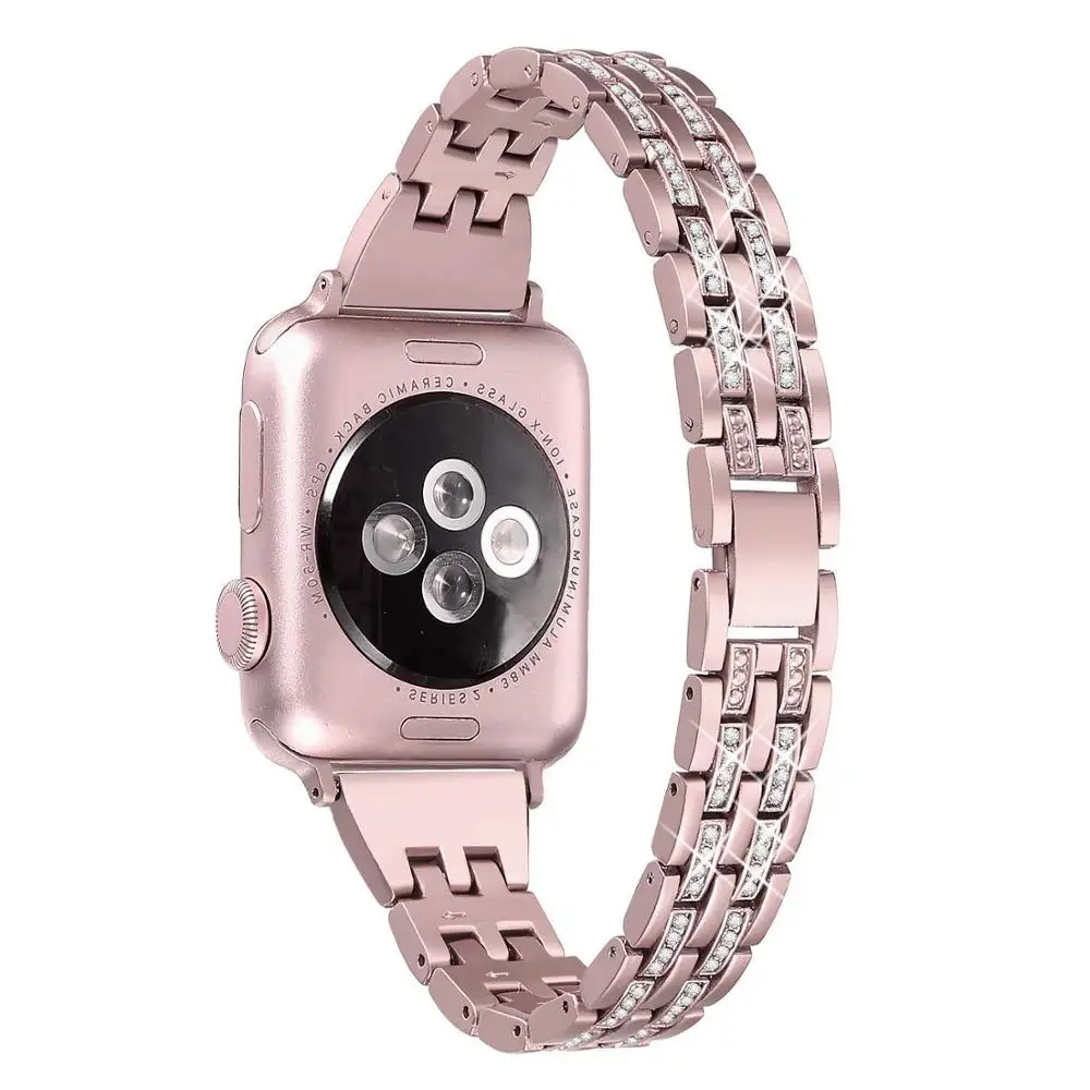Розовое золото для Apple Watch band 38 мм 42 Женский Алмазный ремешок series 5 4 3 2 iWatch браслет
