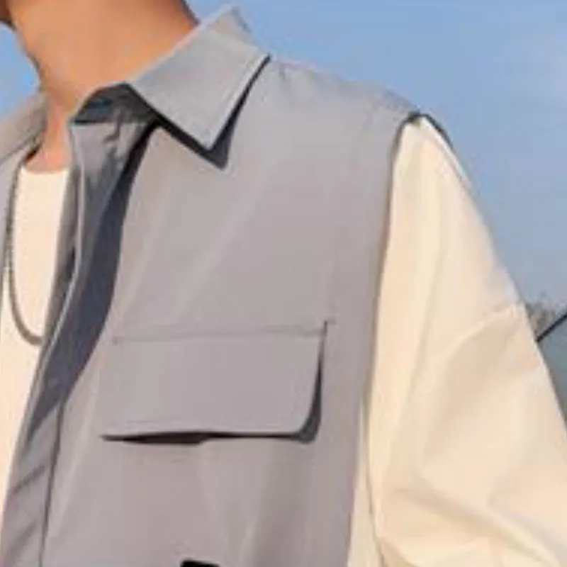 

Men Shirts Summer Fake Two Pieces Patchwork Short-sleeve Mens Tops Korean Loose Casual Simple All-match Chic Ulzzang Plus-size