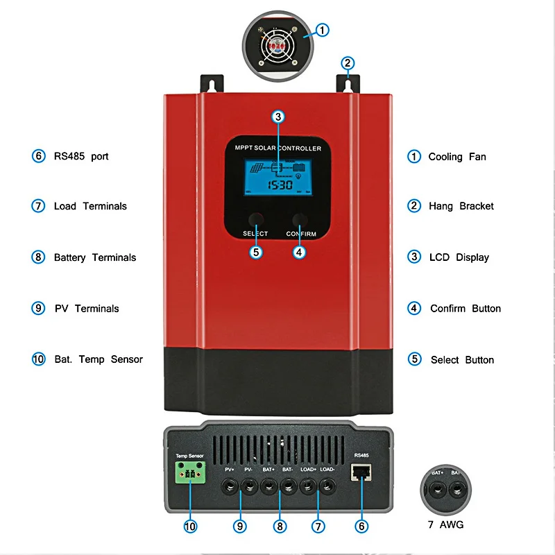 ESmart 3LCD умный контроллер заряда макс 150VDC с датчиком температуры батареи RS485 40A 60A 12V