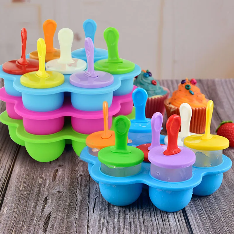 

7 Hole Mold Silicone Ice Cream Mold With Sticks DIY Homemade Baking Desserts For Birthday Party Children Party