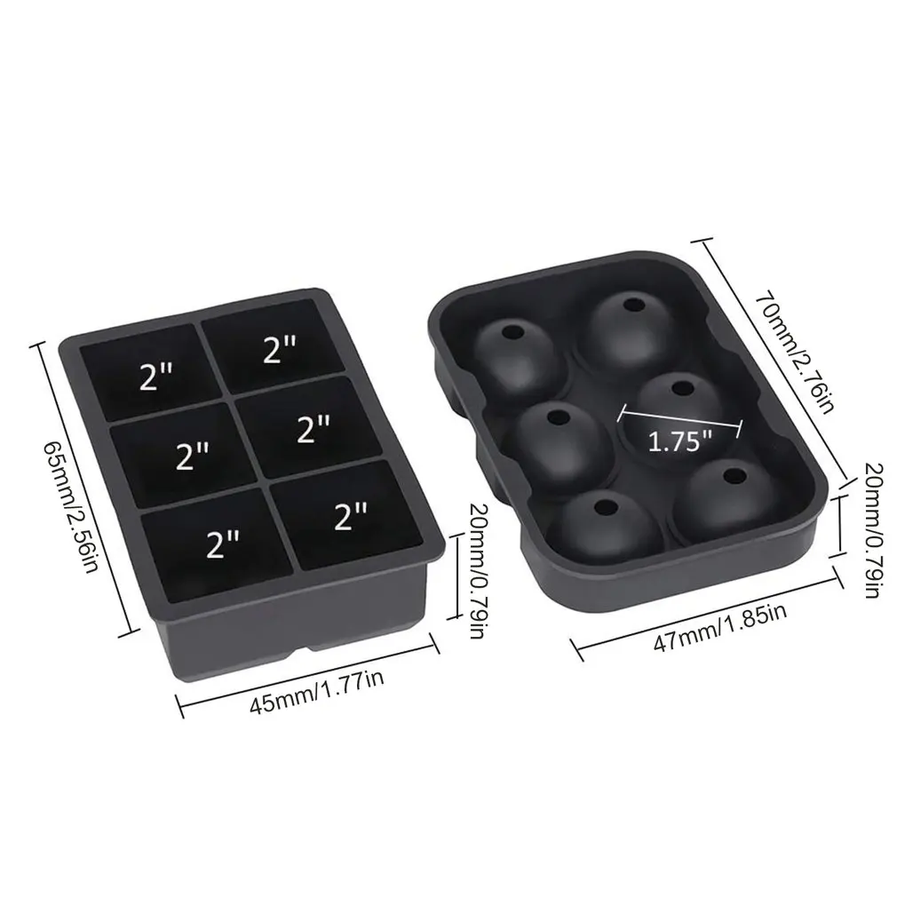 

1pc Round Grid Ice Cube Tray + 1pc Square Grid Ice Cube Tray Ice Ball Mold Set 6-grid Ice Ball Maker