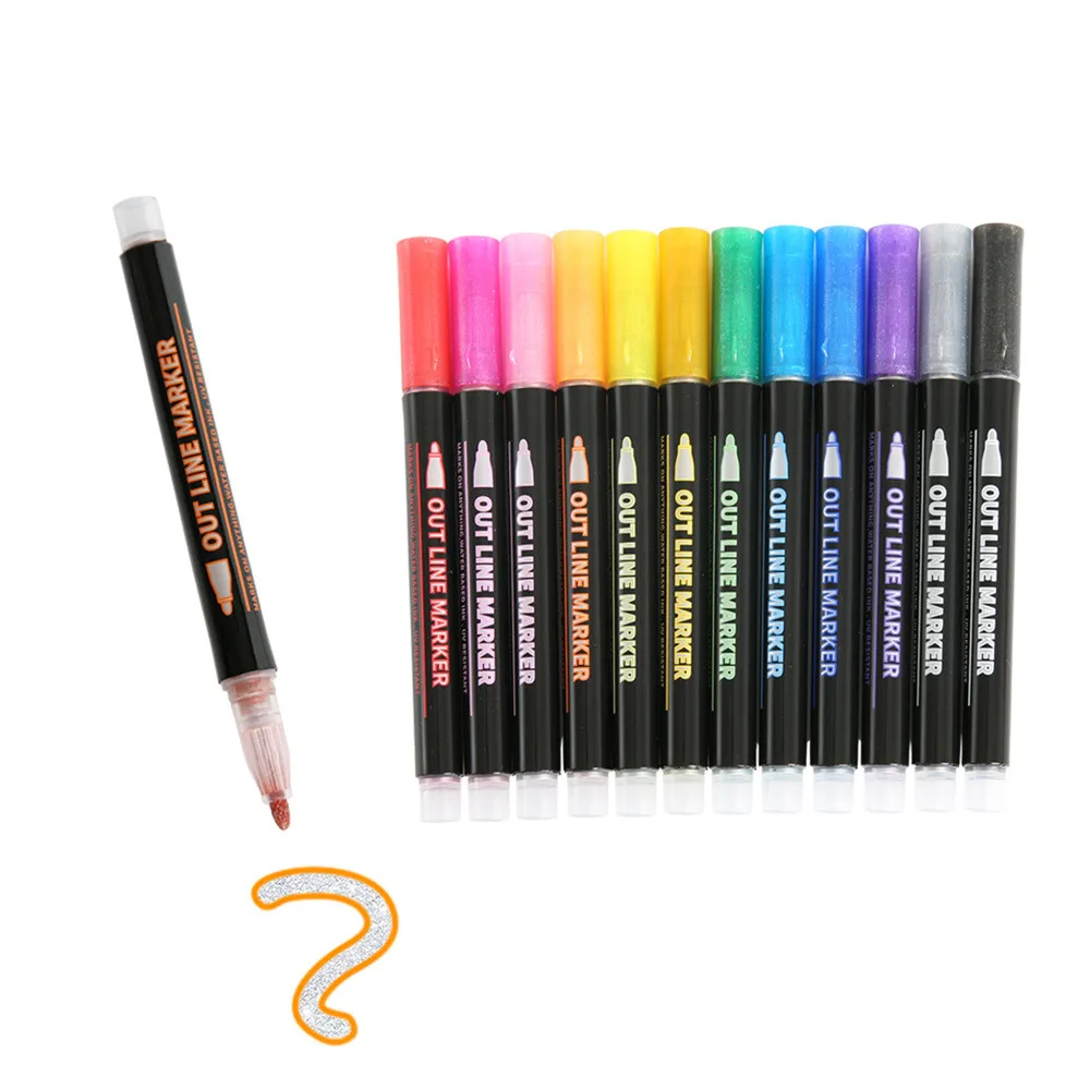 

8PCS/Set Double Line Pen Metallic Color Outline Marker Pen Glitter for Drawing Painting Doodling School Art Supplies