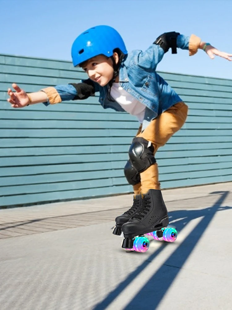 Microfiber Roller Skates Skating Shoes Sliding Inline Quad Skates Sneakers Training Europe Size 2 Row 4 Wheels