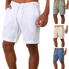 Шорты мужские повседневные льняные, модные однотонные короткие брюки, пляжные дышащие льняные, лето 2021