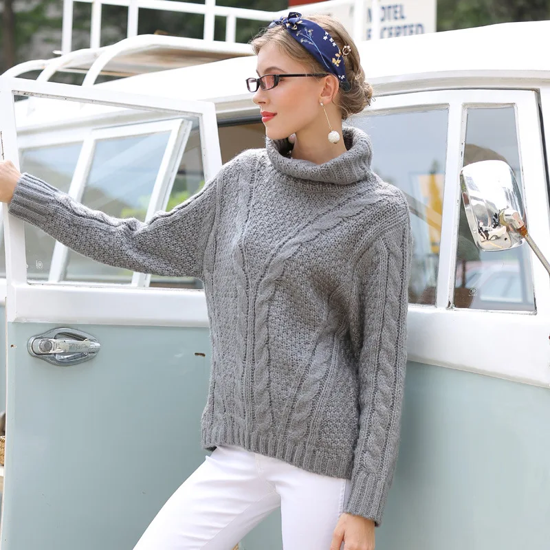 

2020 autumn and winter new sweater thick line high collar pullover sweater women one