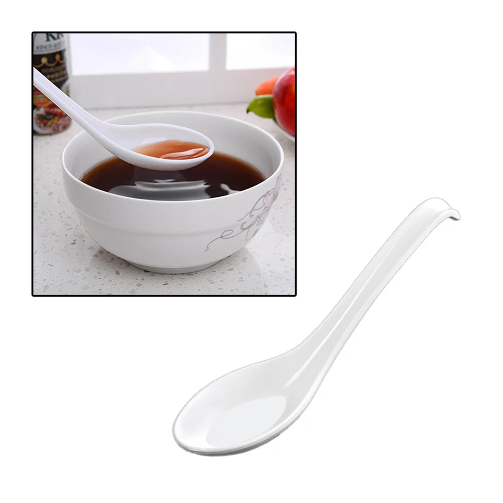 

6pcs Melamine Spoons White Soup Spoon Kitchen Table Spoons Porridge Rice Scoop Household Dinnerware Tools