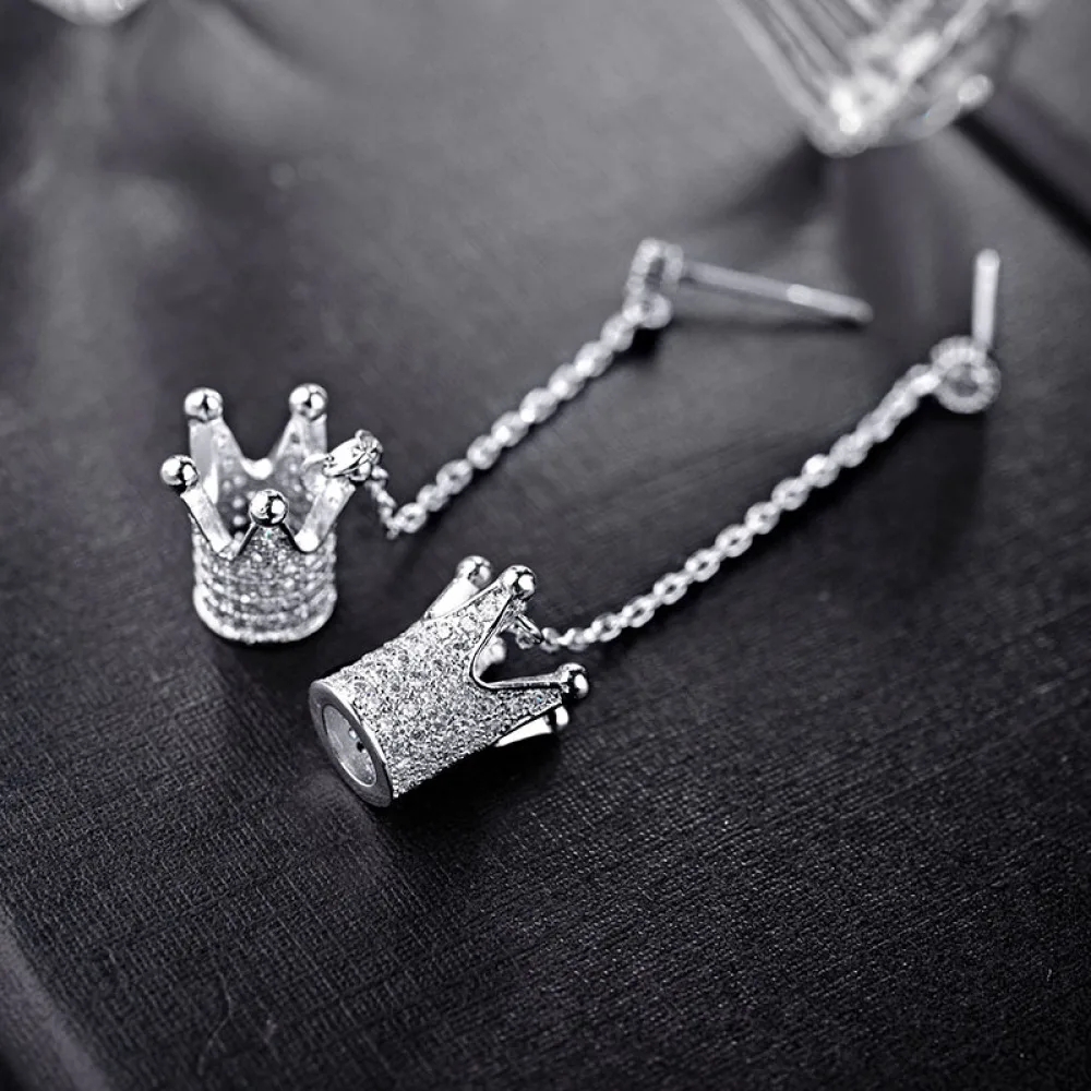 

MOFLO Gold Plated Micro Pave Cubic Zirconia Charm Hypoallergenic Earrings Luxury Brass CZ Crystal Crown Beads Tassel Earrings