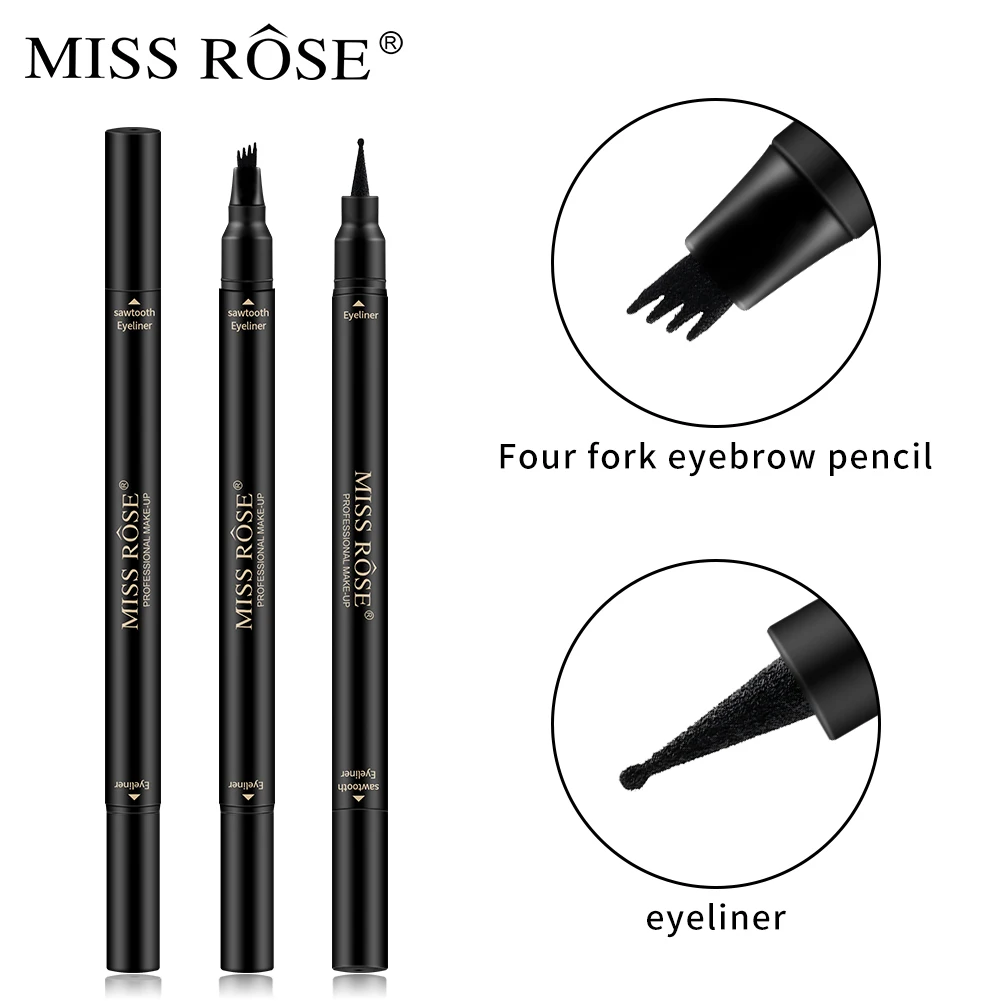 MISS ROSE подводка для глаз ручка с двойной головкой Черная Подводка для глаз Карандаш Водонепроницаемый Быстросохнущий карандаш для бровей устойчивые тени для глаз макияж TSLM1