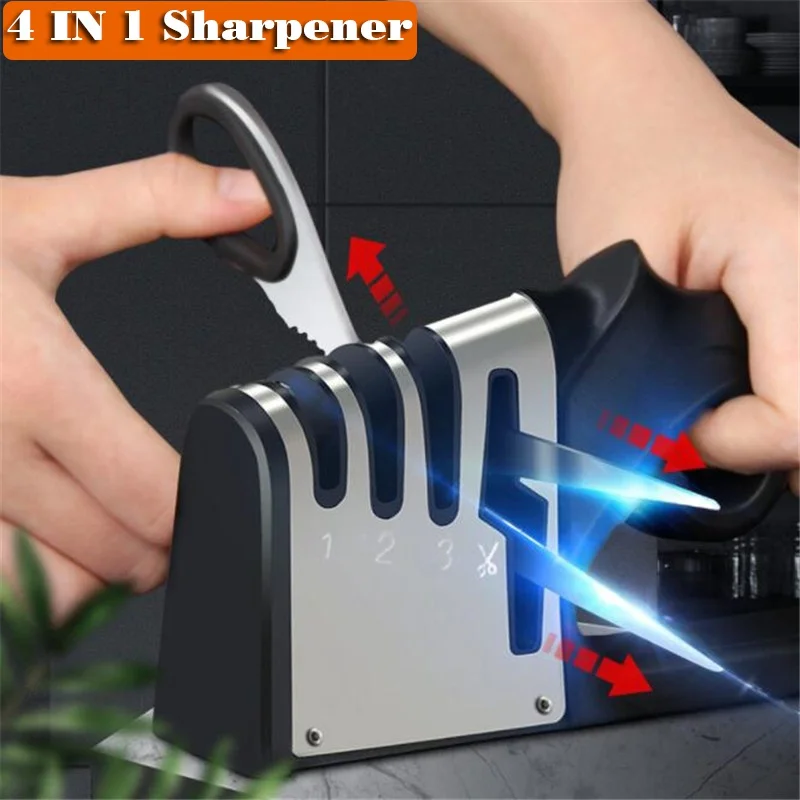 

Kitchen Knife Scissors Sharpener Professional 4 Stage 4-in-1 Ceramic Knife Sharpener with Diamond TungstenHousehold Knives Tool