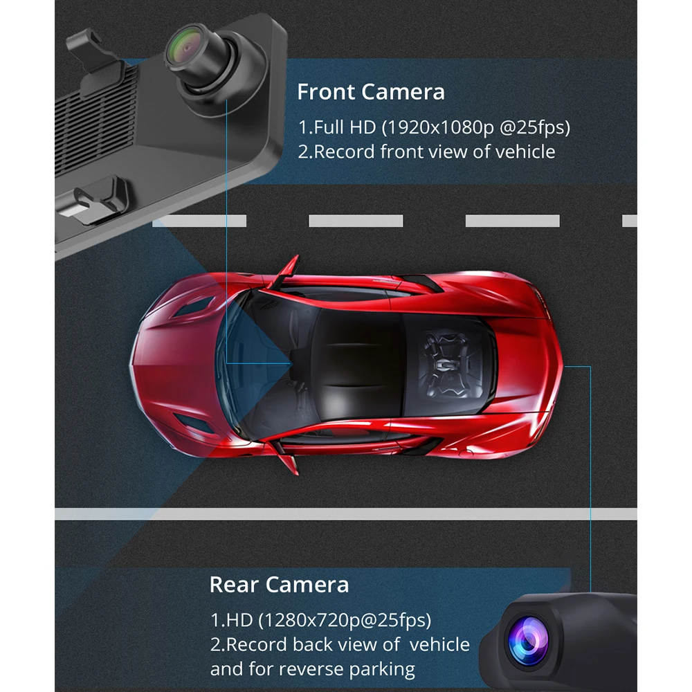 Зеркало заднего вида 12 дюймов Full HD 1080P Android сенсорный экран с Bluetooth WIfi GPS модуль
