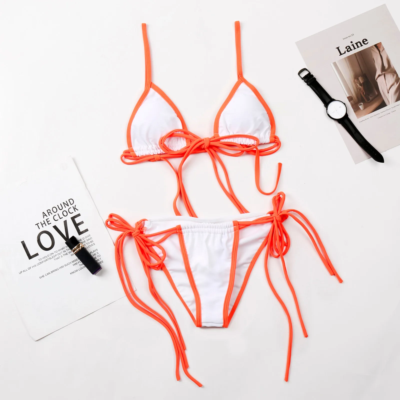 

Sexy Solid Push Up Swimwear High Cut Lace Up Halter Bikini Set Bikini Woman Swimsuits Two Piece Swimsuit Low Waist Lingerie #4