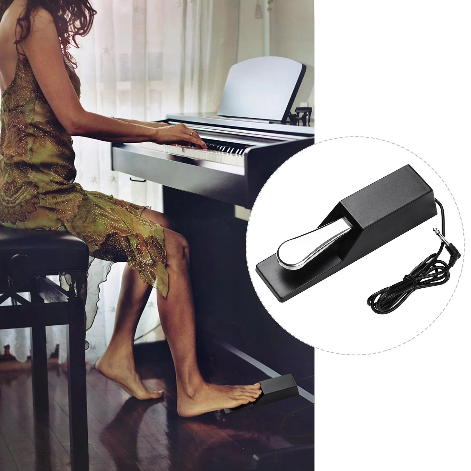 

Muslady Piano Sustain Pedal Keyboard Damper Pedal 6.35mm Plug for MIDI Keyboards Electronic Pianos Keyboard Instrument