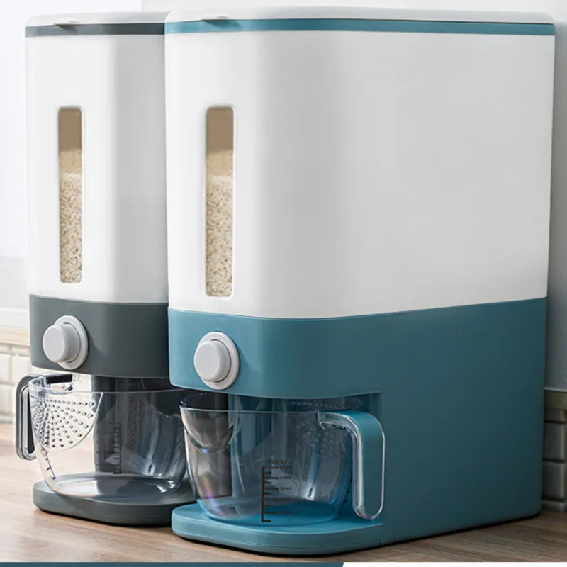 

Automatic Plastic Cereal Dispenser Storage Box Measuring Cup Kitchen Food Tank Rice Container Organizer Grain Storage Cans
