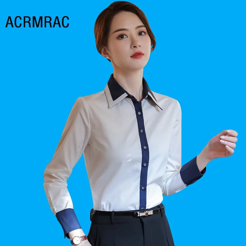 Women shirt Slim autumn Long sleeve splice OL Formal Blouses & Shirts Woman Q6162