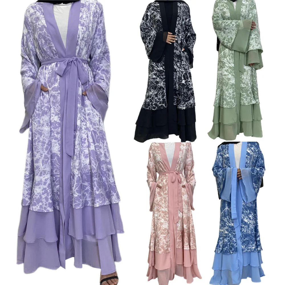 

Eid Ramadan Muslim Abayas Printed Islamic Maxi Robe Arabic For Women Middle East Dubai Caftan Turkish Open Kimono Cardigan Gown