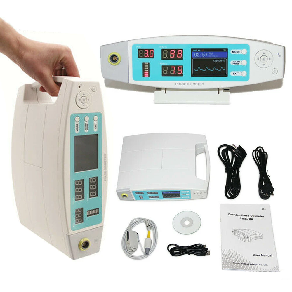 

Пульсоксиметр CMS70A портативный, перезаряжаемый Настольный портативный прибор для измерения уровня кислорода в крови, SPO2, с программным обес...