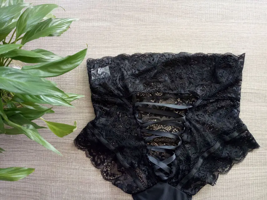 

Hot sale hollow out solid high waist Lingerie Knickers Panties Women Ladies Thong Underwear Sexy Lace G-string Exotic Briefs