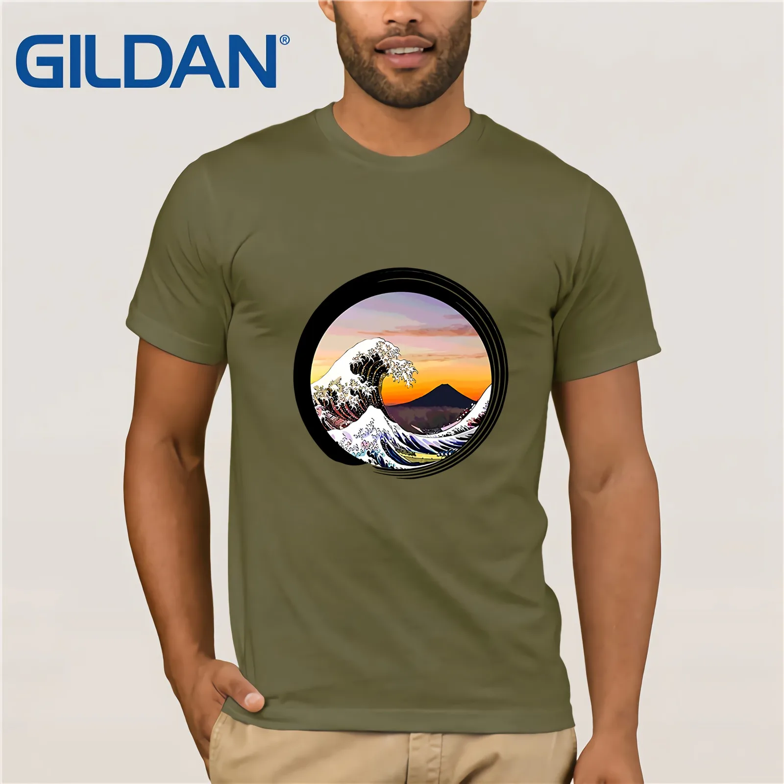 Классическая японская футболка дзен Kanagawa Great Wave Enso летняя модная мужская с