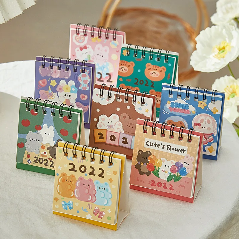 

2022 Cute Bunny Bear Cartoon Mini Desktop Paper Calendar Desktop Decoration Daily Scheduler Table Planner Yearly Agenda