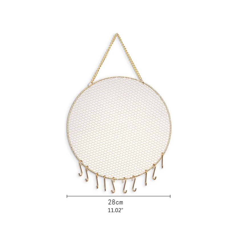 

Durable Round Hanging Earring Stud Wall Mounted Jewelry Organizer Decorative Diamond Grid Shape w/ Hooks for Necklaces