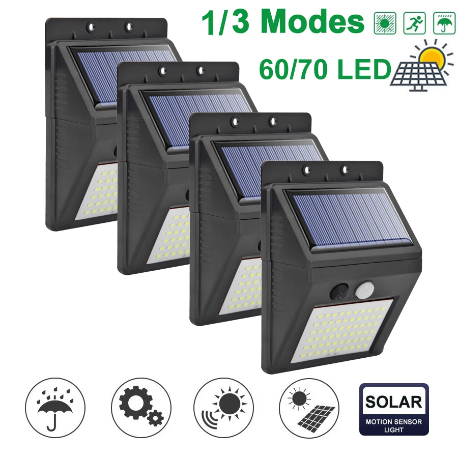 60/70LED трехсторонний раздельный Настенный Солнечный светильник с датчиком