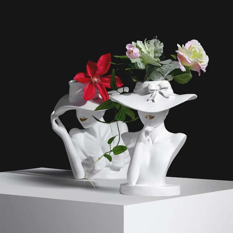 

European-style Creative Girl Portrait Flower Arrangement Vase Floral Decoration Home Decoration Garden Flower Pot Resin Crafts