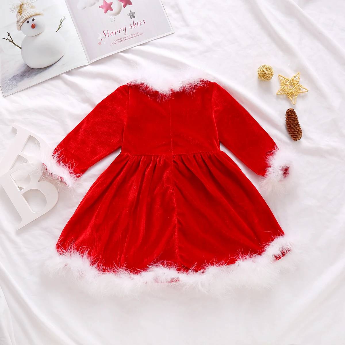New 2020 Baby Christmas Dress Princess Toddler Girls Fleece Red O-Neck Long Sleeves High Waist with Sashes 6M-4Y | Детская одежда и