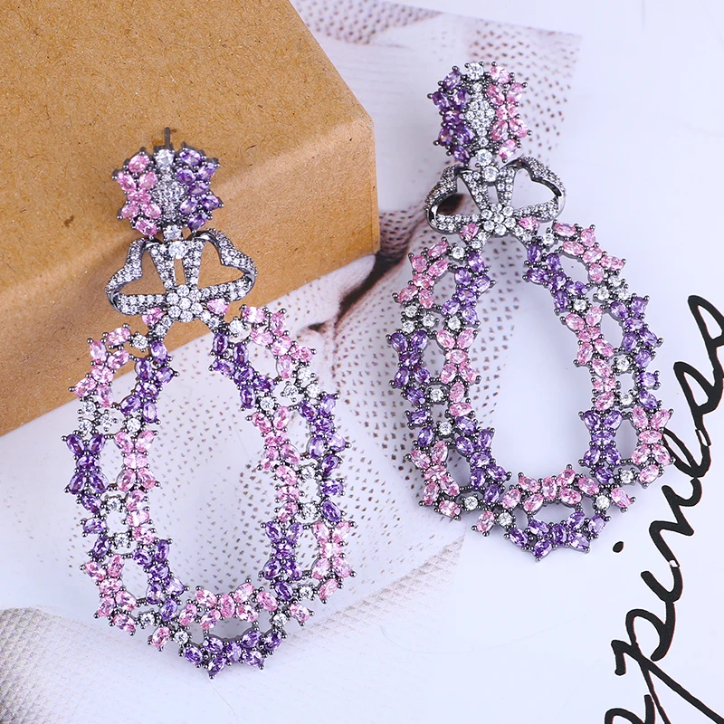 Очень девичьи винтажные богемные большие висячие серьги фиолетового цвета с