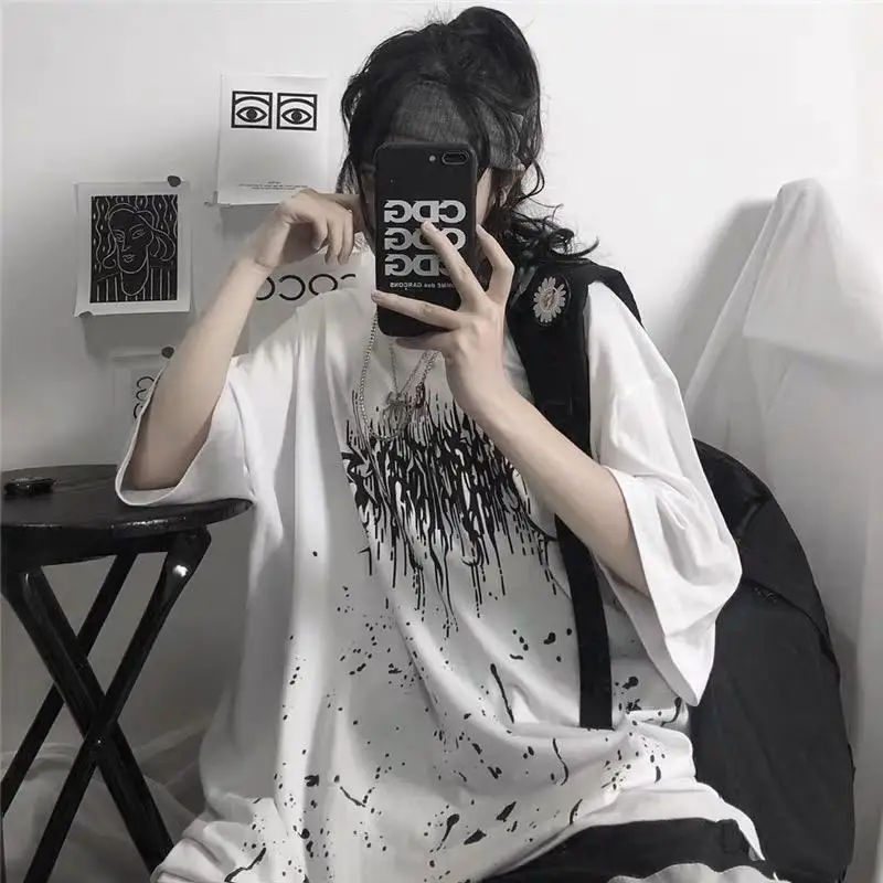 Футболка женская с коротким рукавом свободная Готическая уличная одежда в стиле